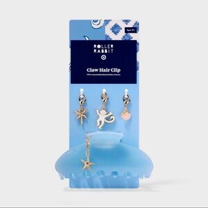 Roller Rabbit Blue Matte Claw Hair Clip with Gold Charms